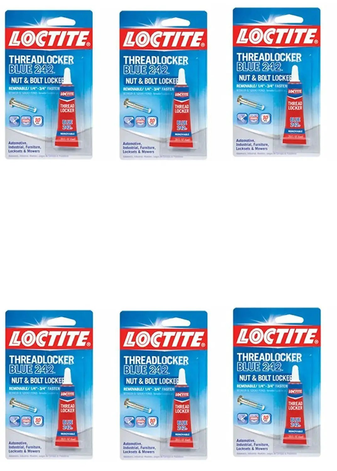 Heavy Duty Blue Threadlocker 242 0.2 Oz Bottle, Fast Acting Sealant For Automotive And Industrial Applications, 6 Pack