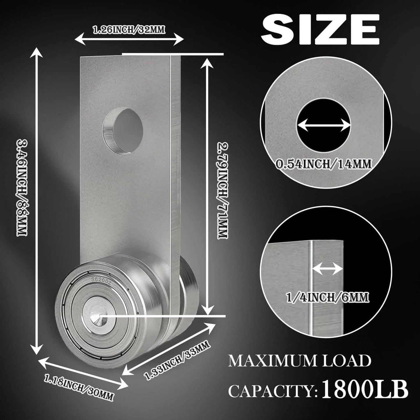 2 Wheel Heavy Duty Trolley Assembly dimensions and steel bearing rollers rated up to 1800 lb