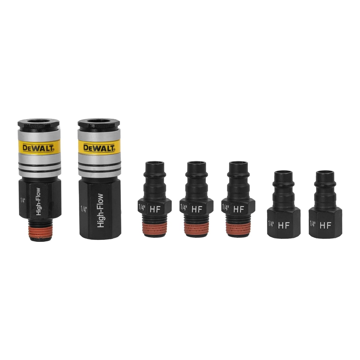 High Flow 7 Piece Air Couplers And Plugs Kit For 1/4 Inch NPT, featuring FNPT and MNPT fittings.