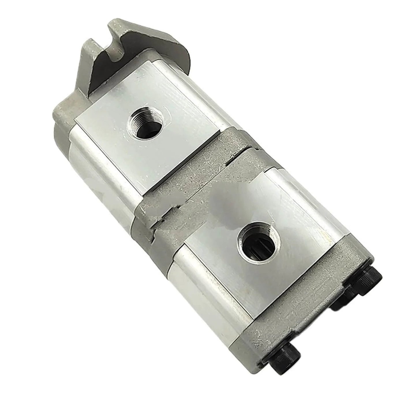 Top view of the Hydraulic Gear Pump HGP-33A-F6-6R with metal finish, showing integral structure and ports for pressure control.