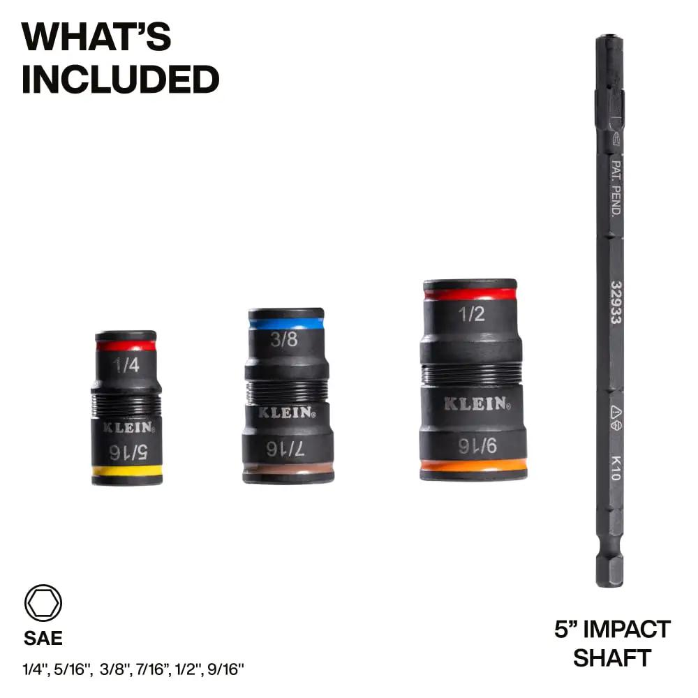 7 In 1 Impact Driver Socket Set With Flip Sockets And Bit Holder, Quick Connect Shaft, Includes Hex Sizes 1/4 to 9/16 inch