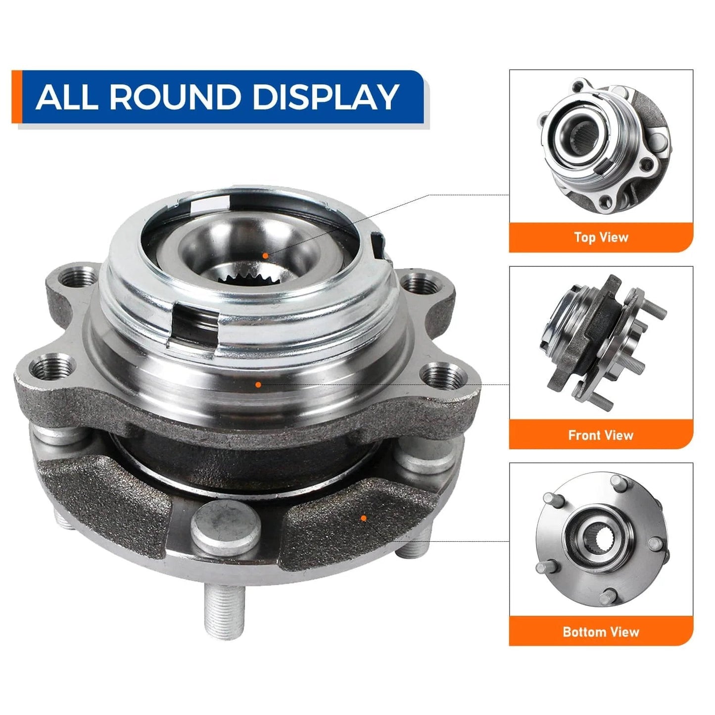 HA590125 AWD Front Wheel Bearing and Hub Assembly for Infiniti G25 G35 G37 Q40 Q50 Q60 Q70 Q70L QX50 QX70 EX FX M Series, multi-angle view