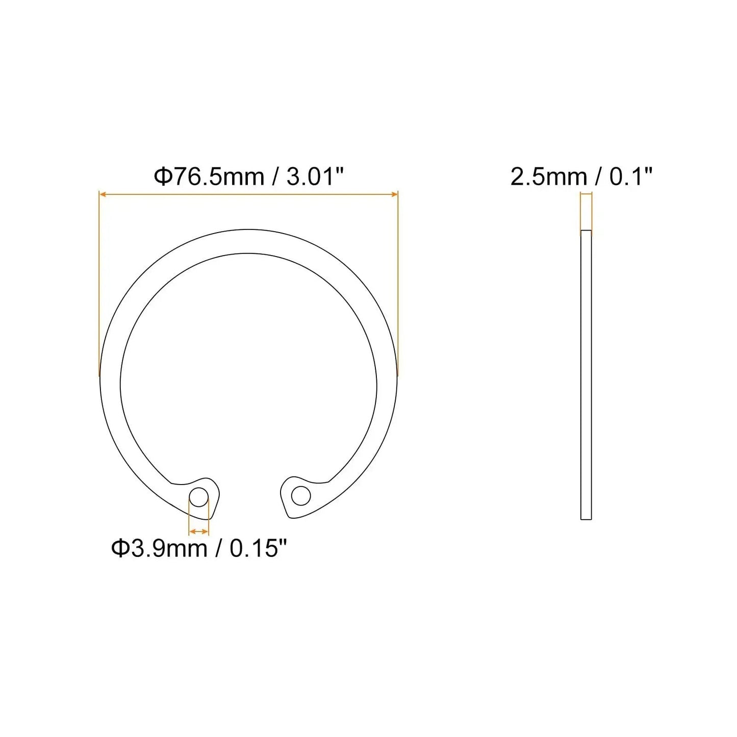 Diagram of Heavy Duty Internal Retaining Ring Circlip for Grooved Shafts and Studs 2 Pack by Uxcell 76.5mm OD, 2.5mm thickness