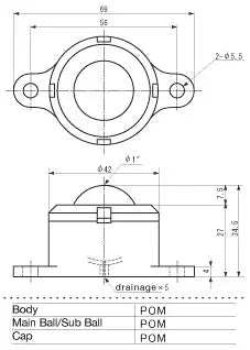 IP-25W IGUCHI 22 lbs Load Capacity POM Plastic Ball Transfer Unit Made in Japan