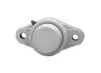 Front view of 1-1/4 in (31.75 mm) Kanigen-plated insert white polymer 2-bolt flange closed-cover single-row sealed ball bearing with concentric collar.