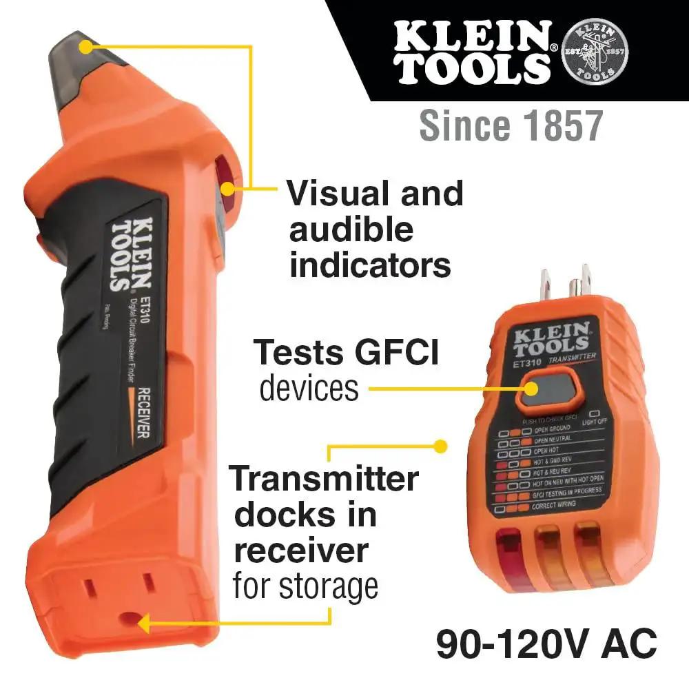 ET310KIT AC Circuit Breaker Finder Kit with Transmitter and Receiver for Accurate Breaker Identification, GFCI Tester, 90-120V AC