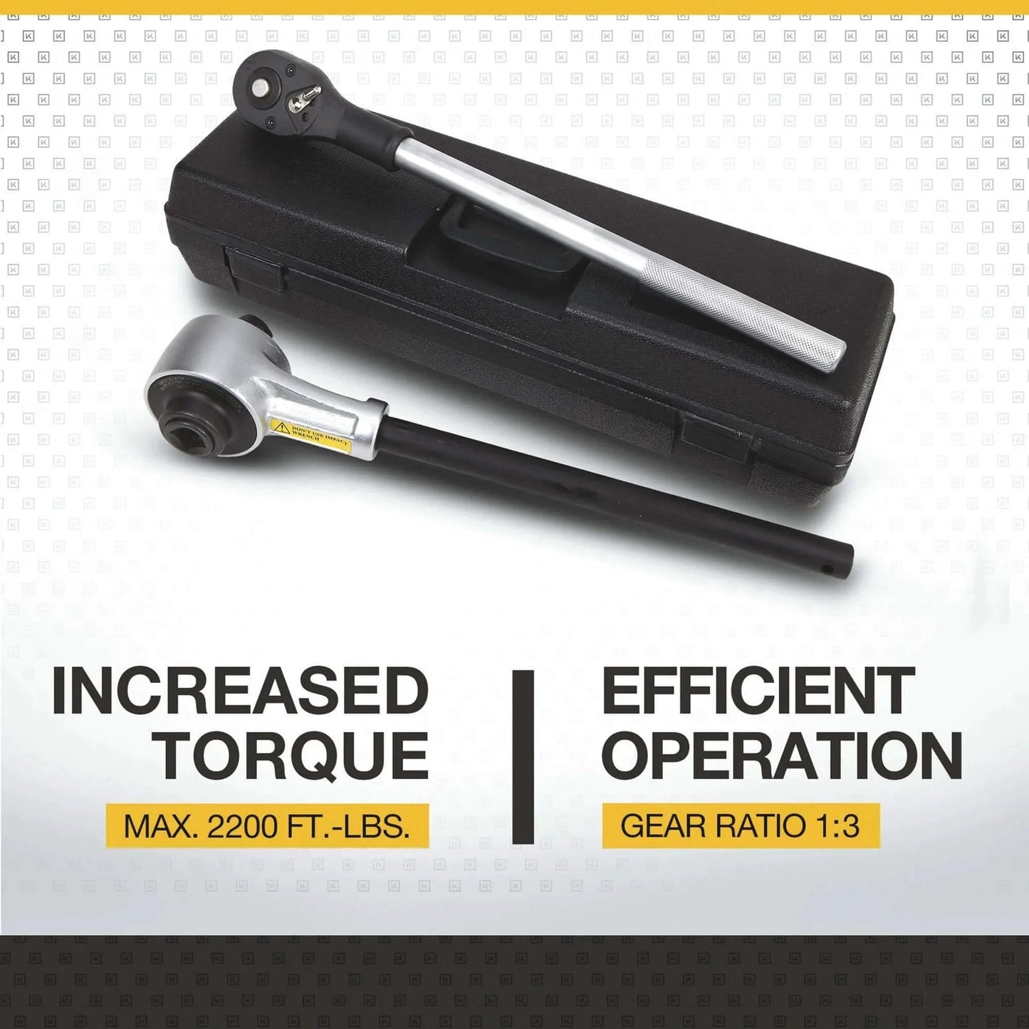 Klutch Torque Multiplier with case, satin finish, 2200 ft-lb max torque, showcasing increased torque and efficient operation.