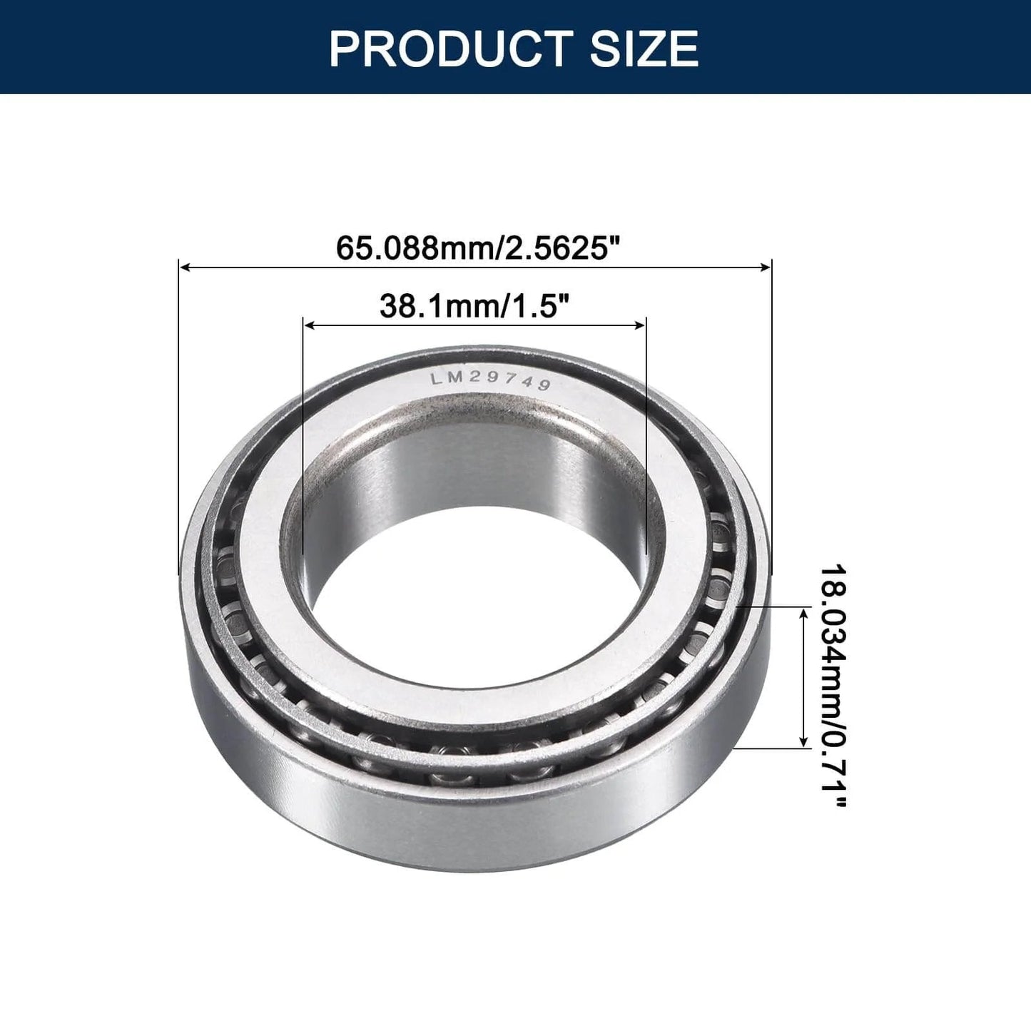 LM29749/10 Tapered Roller Bearing Cone and Cup Set, 1.5" Bore 2.5625" OD 0.71" Cup Width, Chrome Steel Taper Bearings Set, ABEC-3