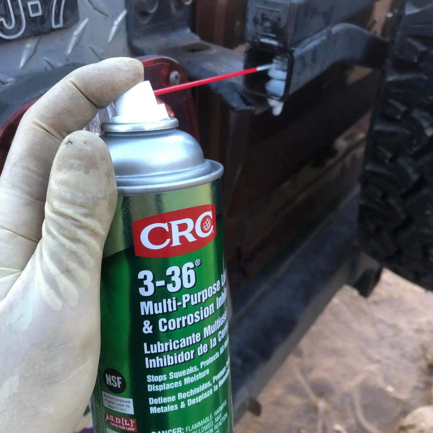 Applying multipurpose lubricant and corrosion inhibitor spray for metal equipment and tools, petroleum-based, 11 oz, Model 03005.