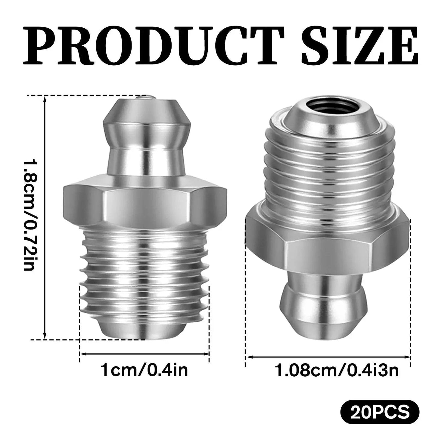 M10 Straight Hydraulic Grease Fittings Pack 20 Pieces Stainless Steel Zerk Fittings Product Size Diagram
