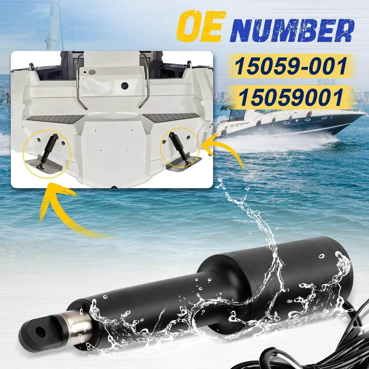 Premium Heavy Duty Replacement Trim Tab Actuator For Lenco 102 Series, 12V, 4.25 Inch Stroke, Marine Boat Tilt Control shown.