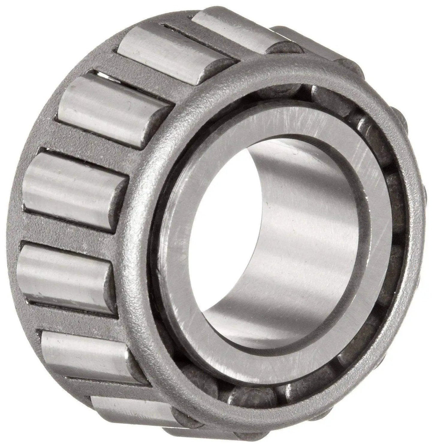 Improve machine performance with this lightweight 17580 tapered roller bearing cone, visible in side view, steel construction.