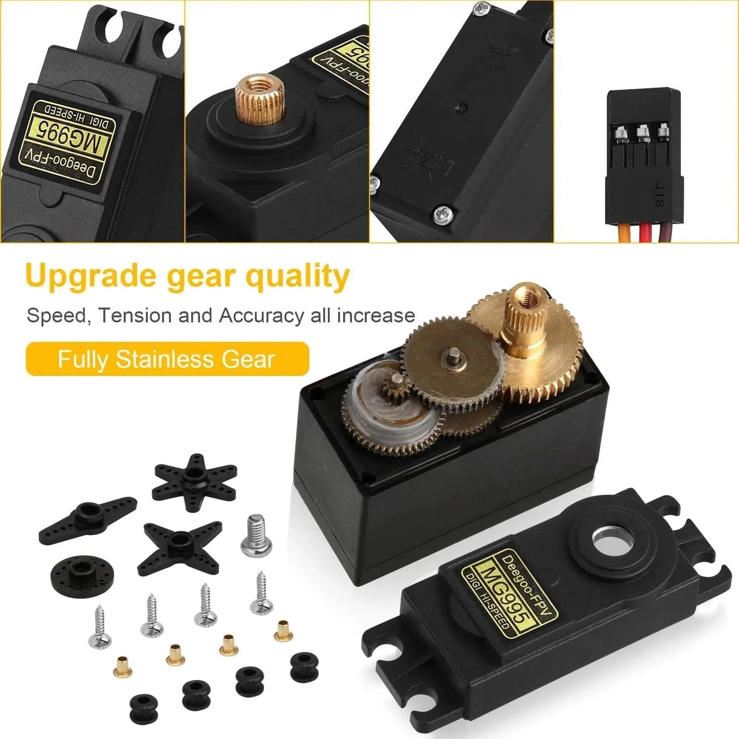 Internal view of 4-Pack Servo Motor MG995 Control Angle180 Metal Gear Servo 13KG Digital High Speed Torque Servo Motor for DIY projects