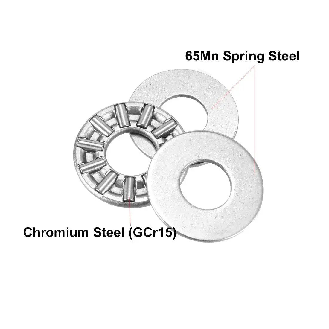 Needle Roller Bearing Set With Washers AXK0819 8mm Bore 19mm Outer Diameter 2mm Width, Chromium Steel Rollers, Steel Cage