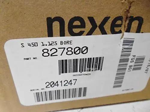 Label on packaging for a single unit shaft mounted friction brake, showing 1.125 bore dimensions and part number 827800.