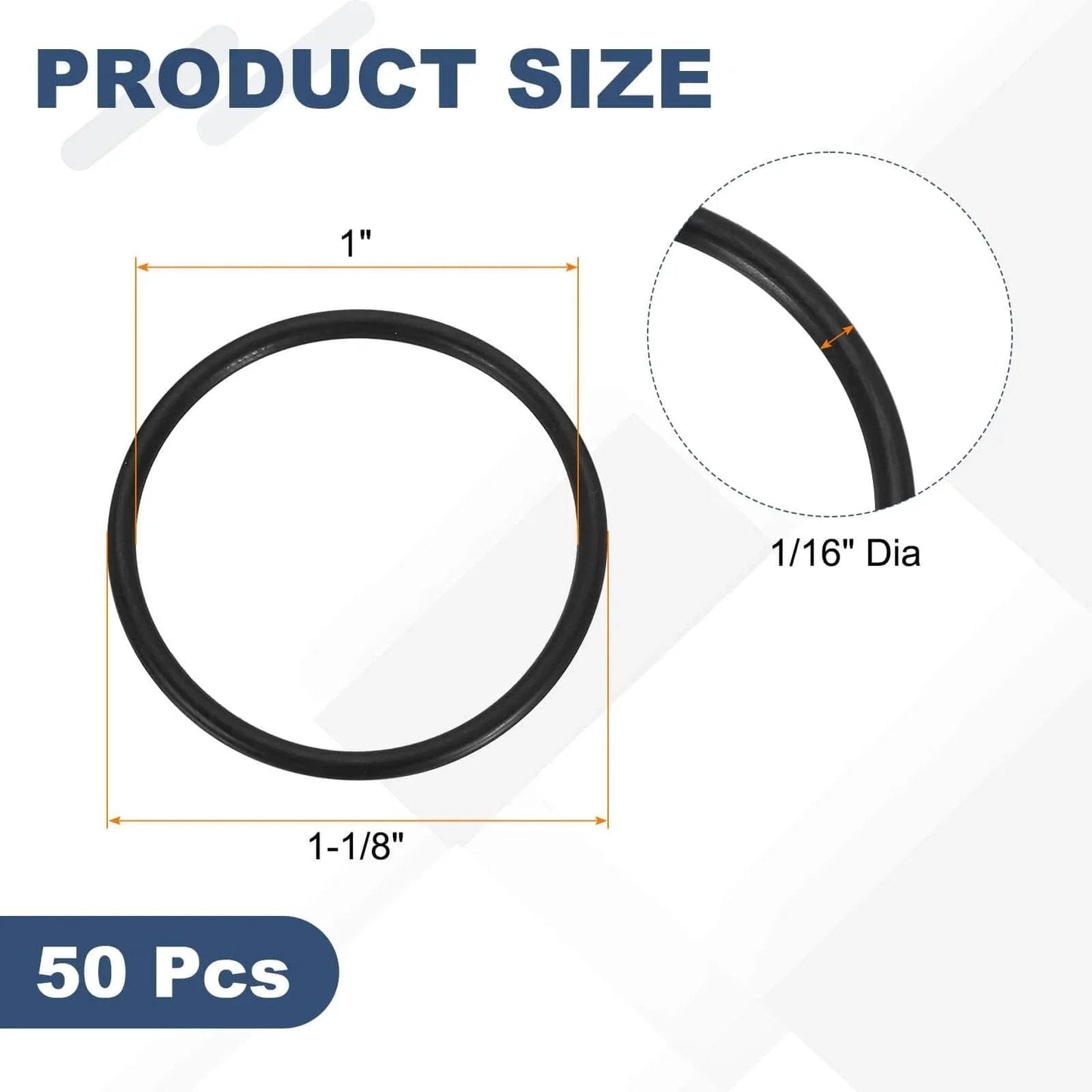 50 Pcs Nitrile Rubber O Rings NBR 1 Inch Internal Diameter 1-1/8 Inch Outer Diameter 1/16 Inch Width 70 Durometer Black Sealing Gaskets For Automotive Machinery Plumbing Sealing Repair Oil Resistance And Long Life size dimensions
