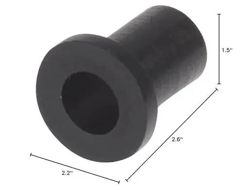 Black Nylon Flanged Bushing, 0.556 Inch Outer Diameter, Three Eighths Bore, Durable Non Metallic Bearing, Side View with Measurements.