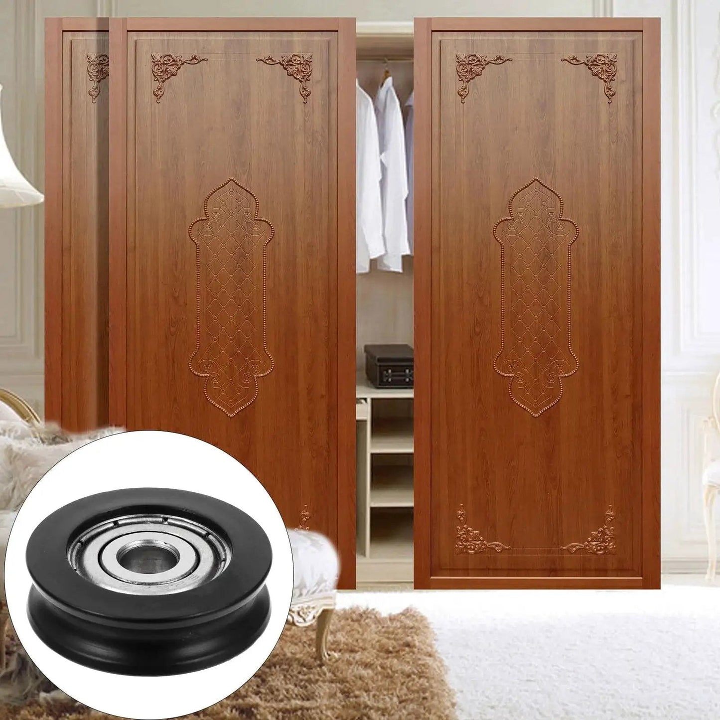 Nylon U Groove Sliding Door Pulley Wheel 1.18 Inch Low Noise Barn Door Rollers for cabinet window and shower door hardware