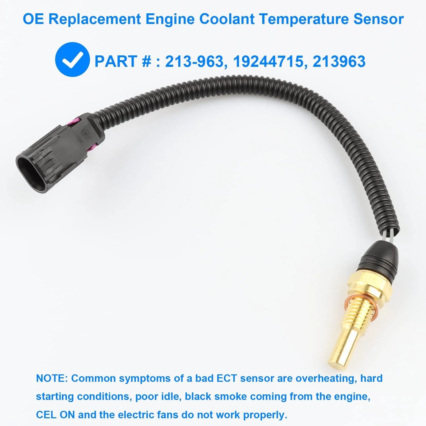 Engine Coolant Temperature Sensor Replacement 213 963 for GM Vehicles, featuring a black connector and brass tip for durability.