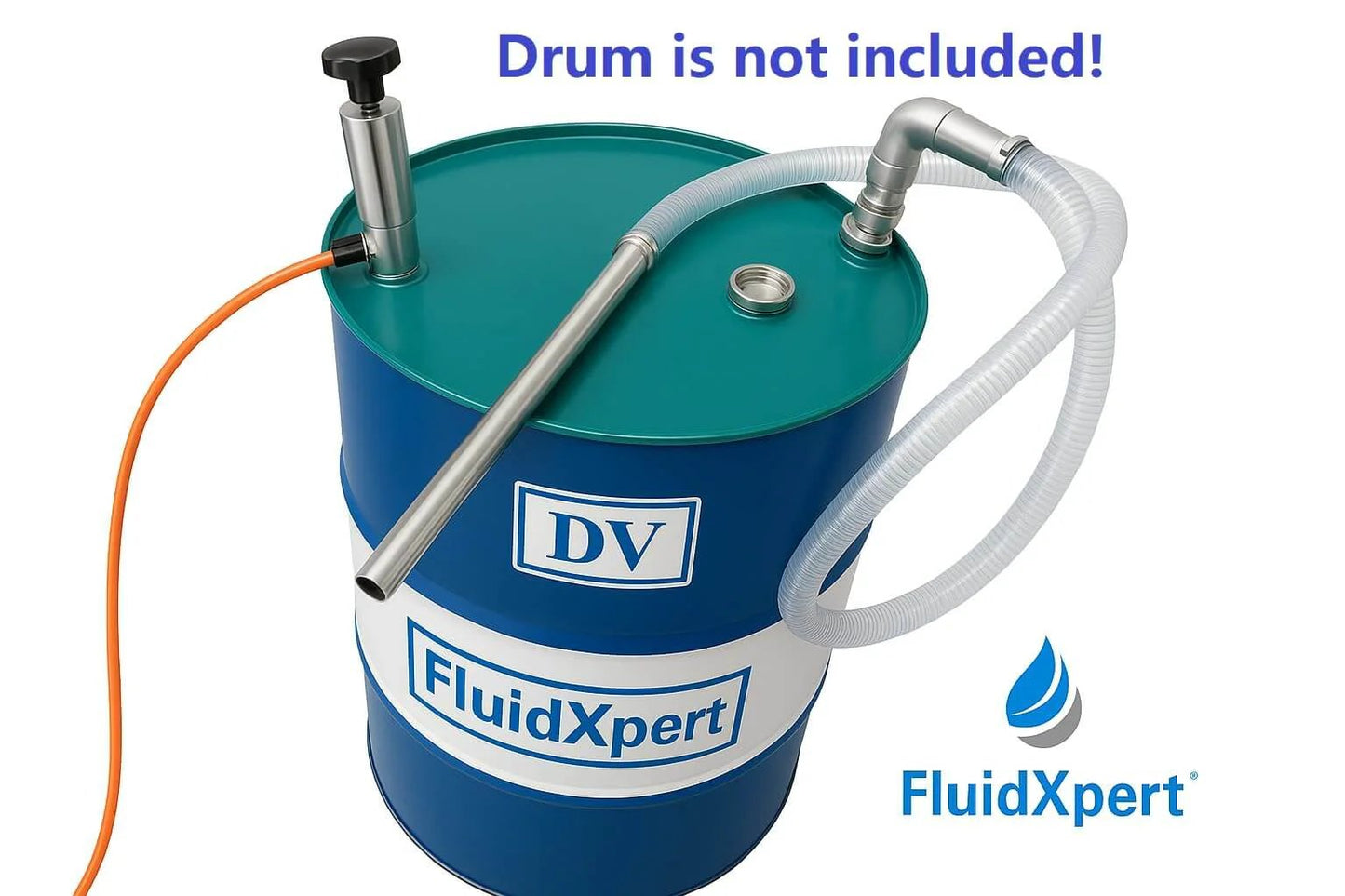 Oil Transfer Pump, Air Operated, Pneumatic, 55 Gallon Drum, 1.25 Inch ID with attached hoses, Teflon Packing, Chemical Transfer.
