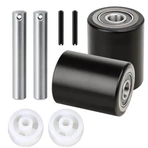 Heavy Duty Pallet Jack Wheel Replacement Set With Axles And Entry Exit Roller For Front Fork Wheels Fits Most Standard Pallet Jacks