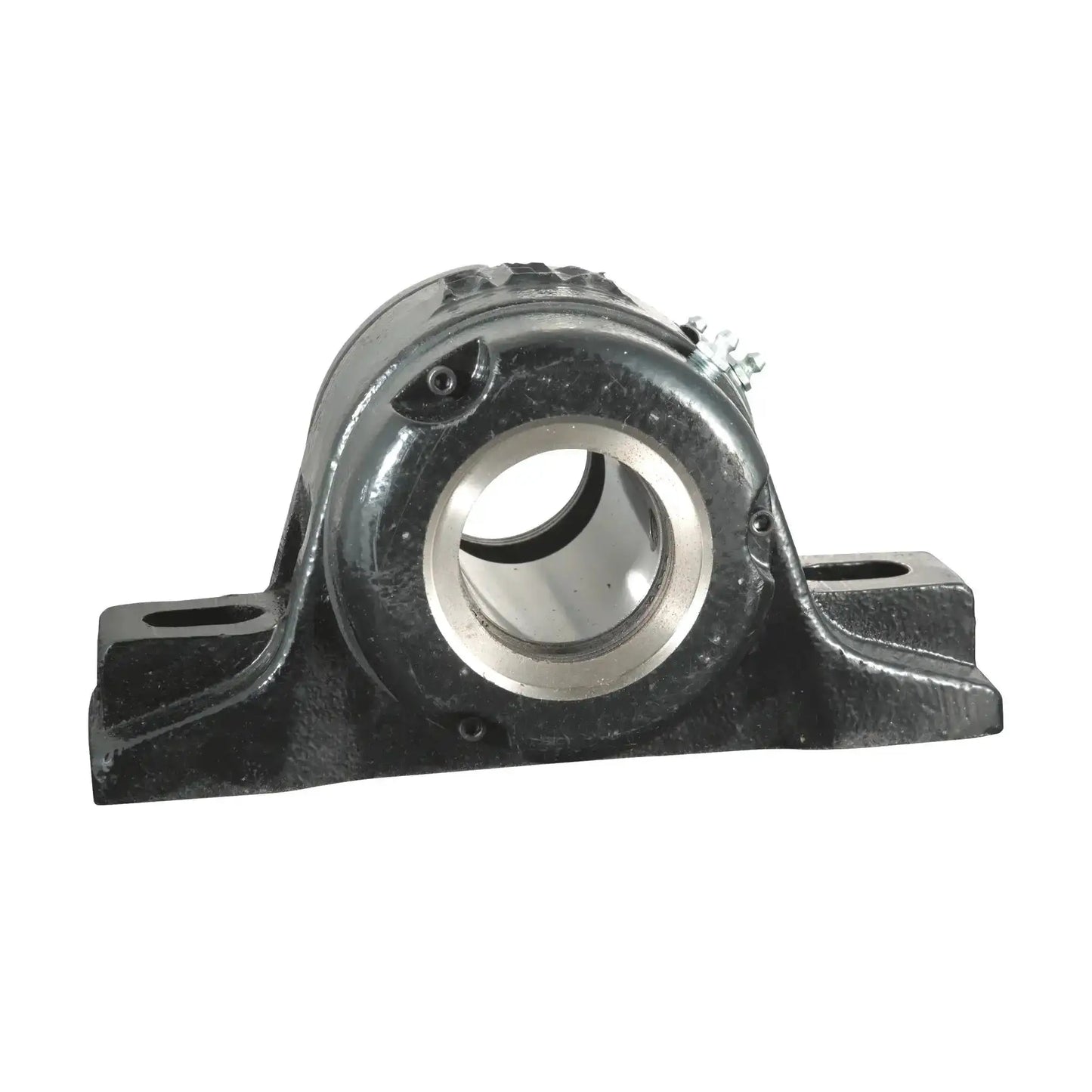 Front view of BMP5415F solid housed pillow block bearing with Rexnord spherical roller insert for industrial machinery applications.