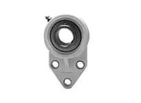 Front view of 1-3/8 in Set Screw Pillow Block Bearing, Single-Row Ball Bearing in Kanigen-Plated White 3-Bolt Flange Bracket for Shaft Support.