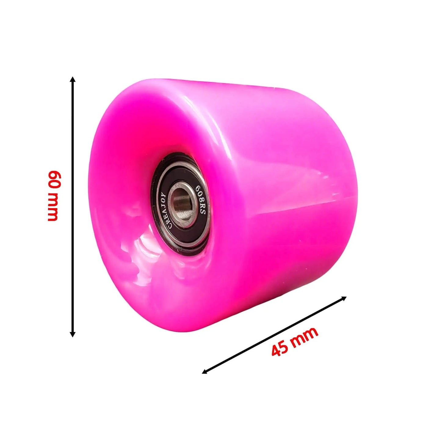 Pink 60mm skateboard wheel with bearings, set of 4, 92a hardness, ideal for street and park, durable, great grip, smooth roll.