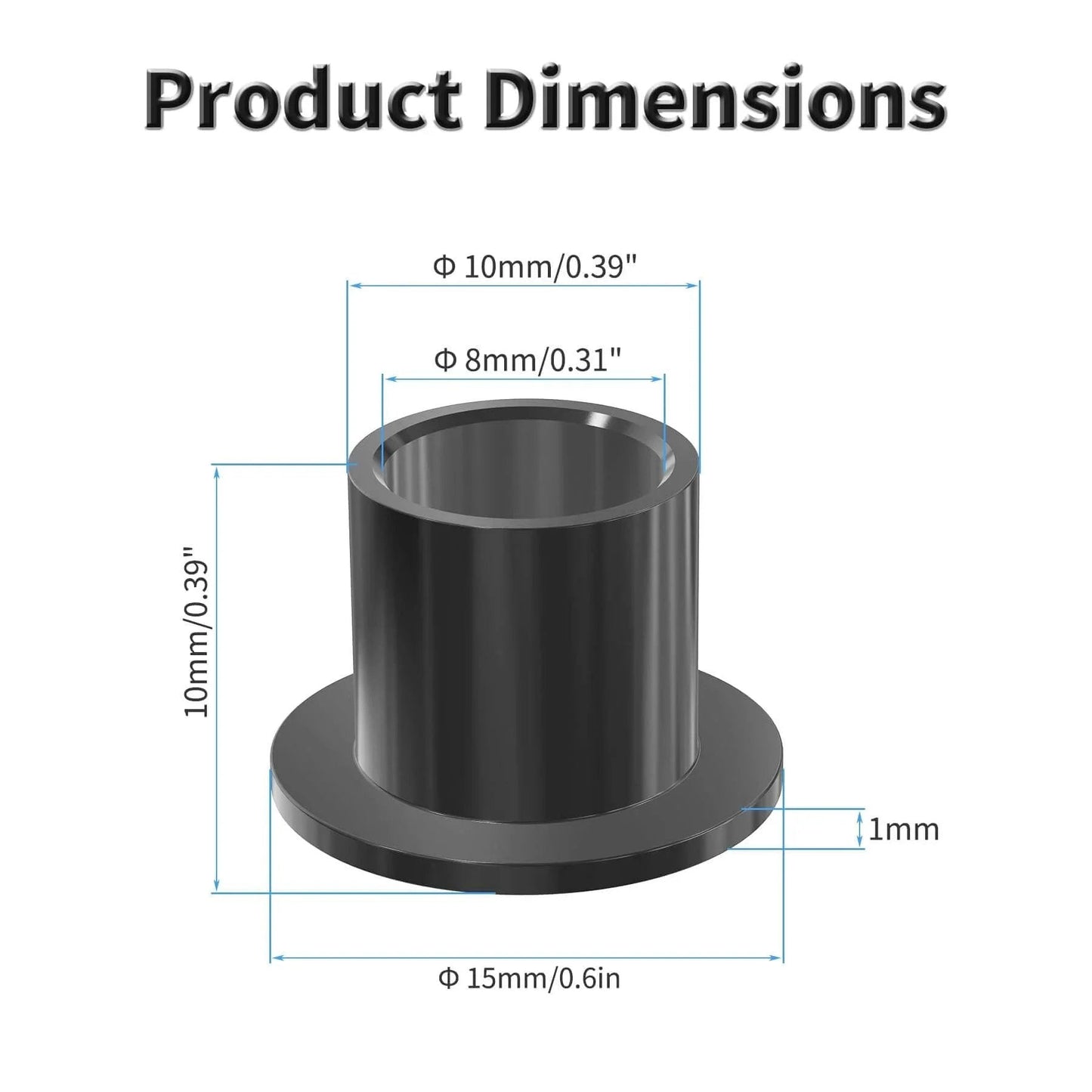 4 Pcs Pom Flanged Sleeve Bearings 8mm ID 10mm OD 10mm Length Flange Diameter 15mm Oilless Black POM Self Lubricating Flanged Bushings