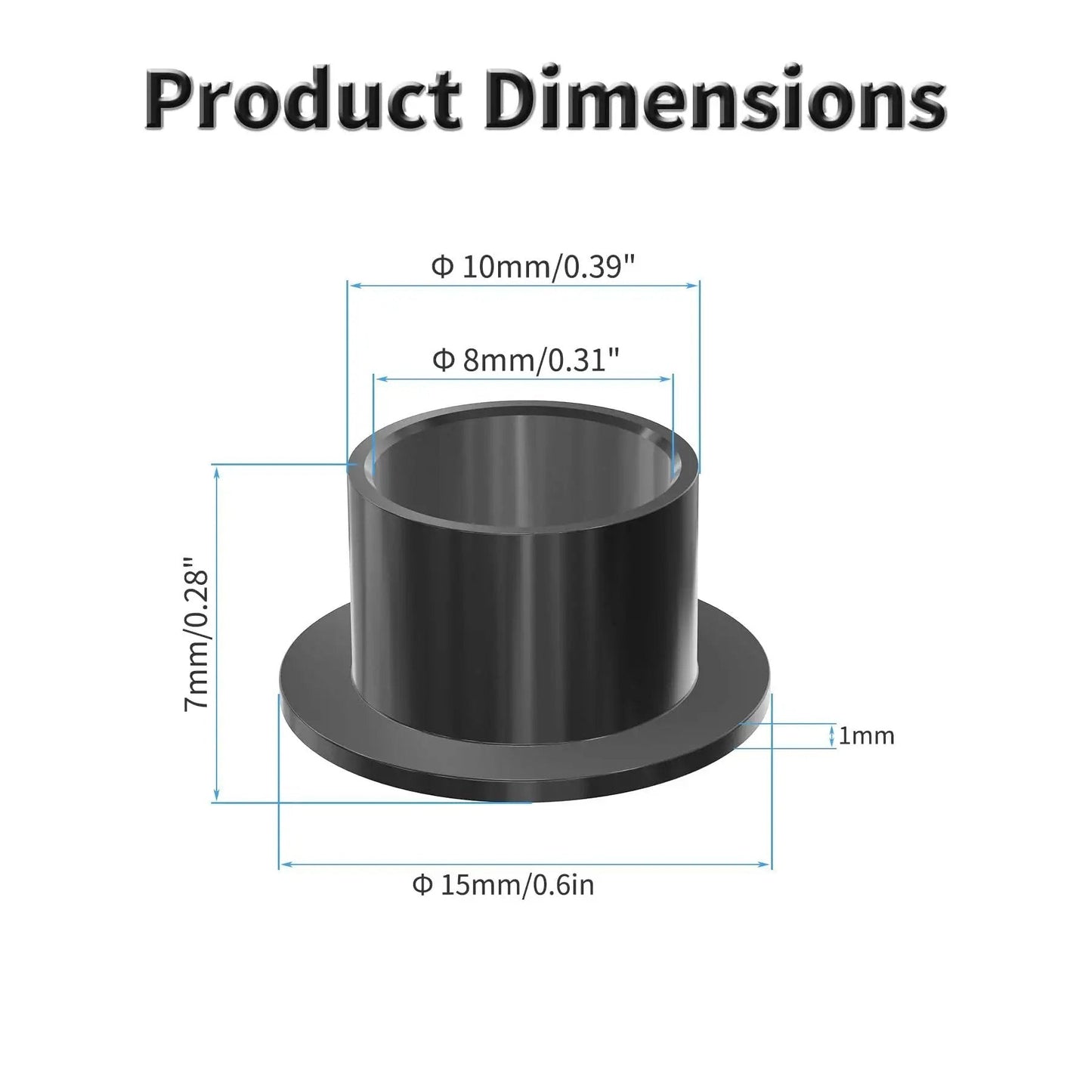 Set Of 4 POM Flanged Sleeve Bearings 8mm ID x 10mm OD x 7mm Length With 15mm Flange Diameter Self Lubricating Oilless Bushings