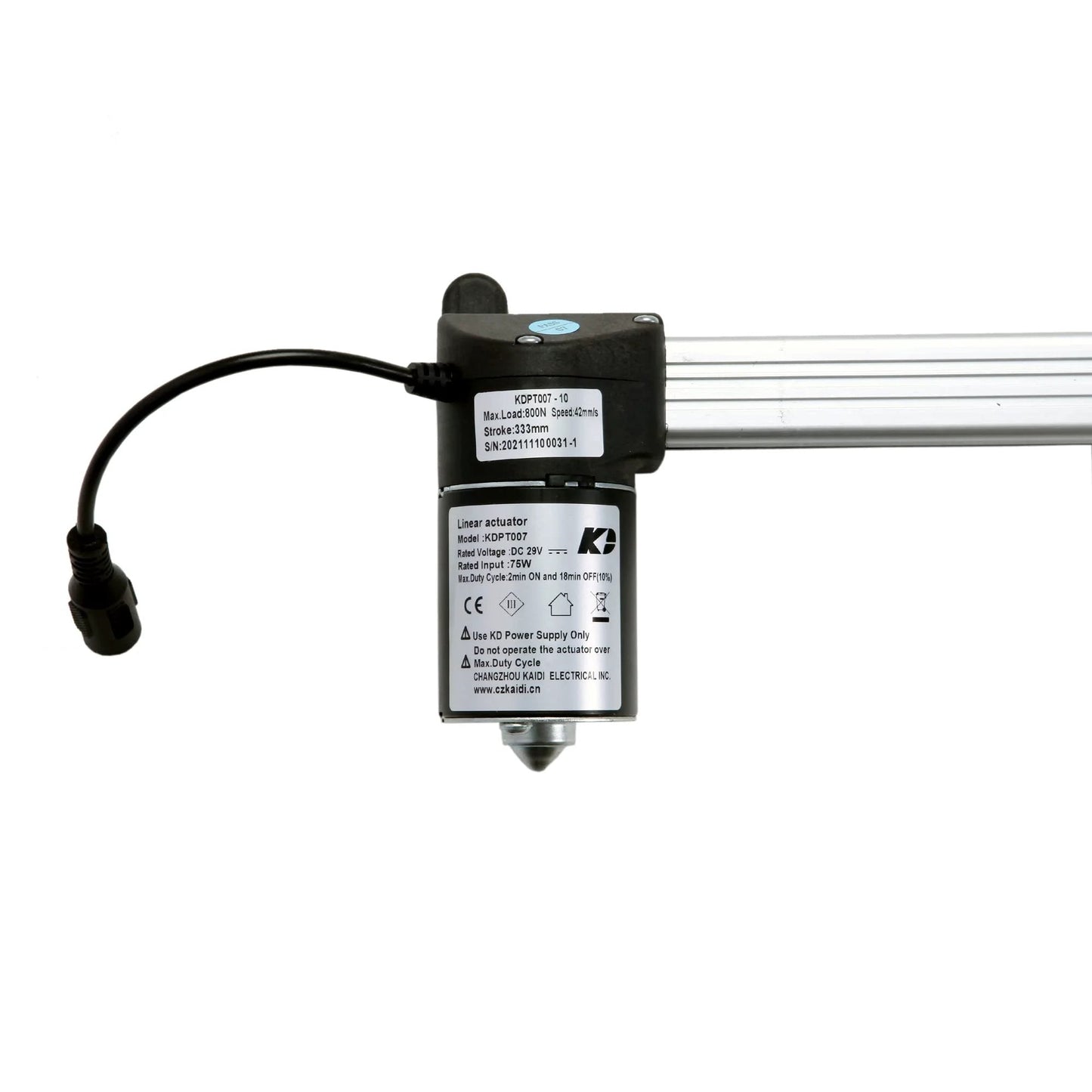 Top view of Power Recliner Linear Actuator KDPT007-10 Direct Fit Replacement For KDPT005-2, showing connection ports and label.