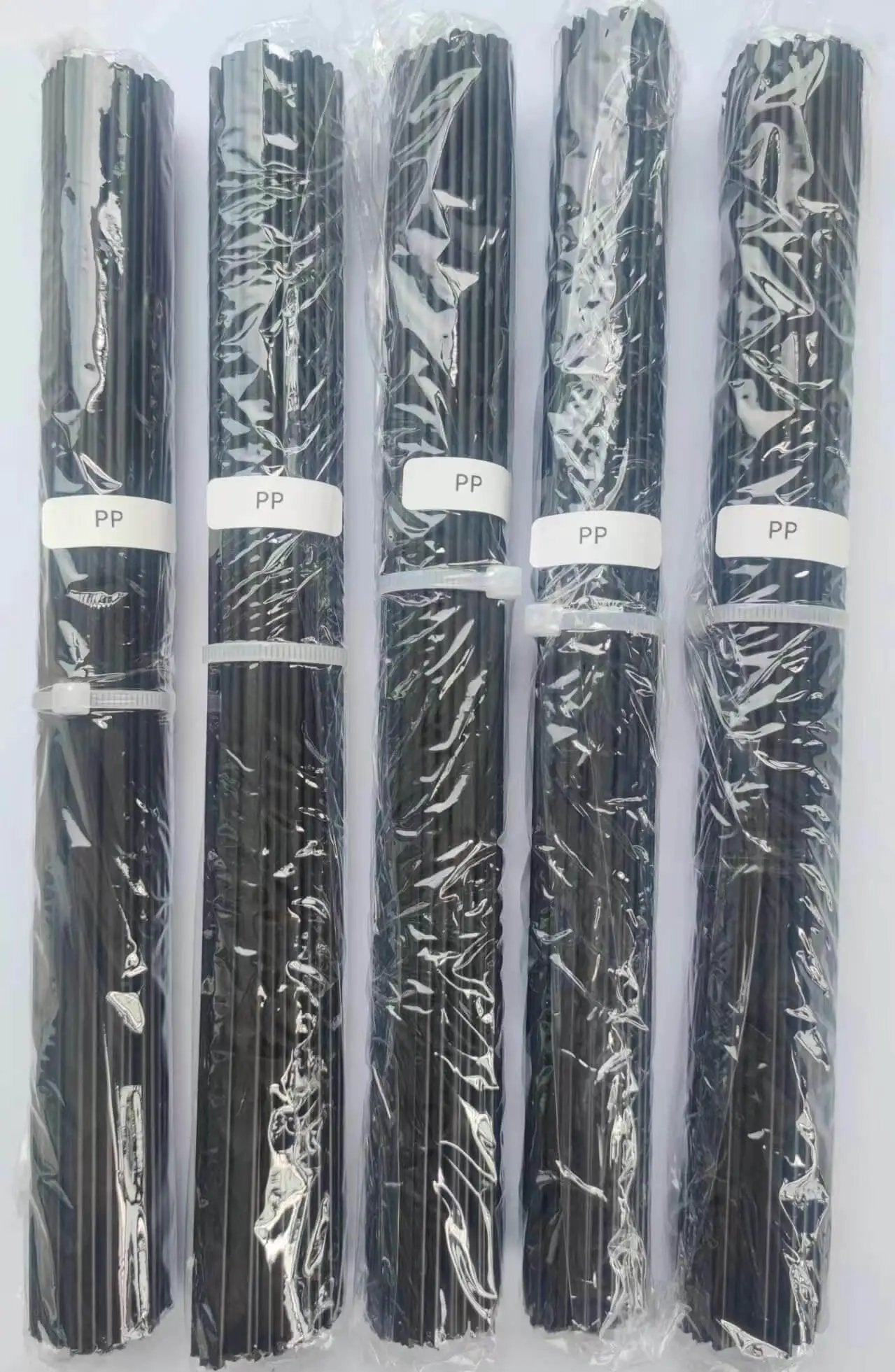 Bundles of Black PP Plastic Welding Rods for Car Bumper Repair, 9.8 Inch Long, Flat 5mmx2.5mm, wrapped in plastic, five stacks