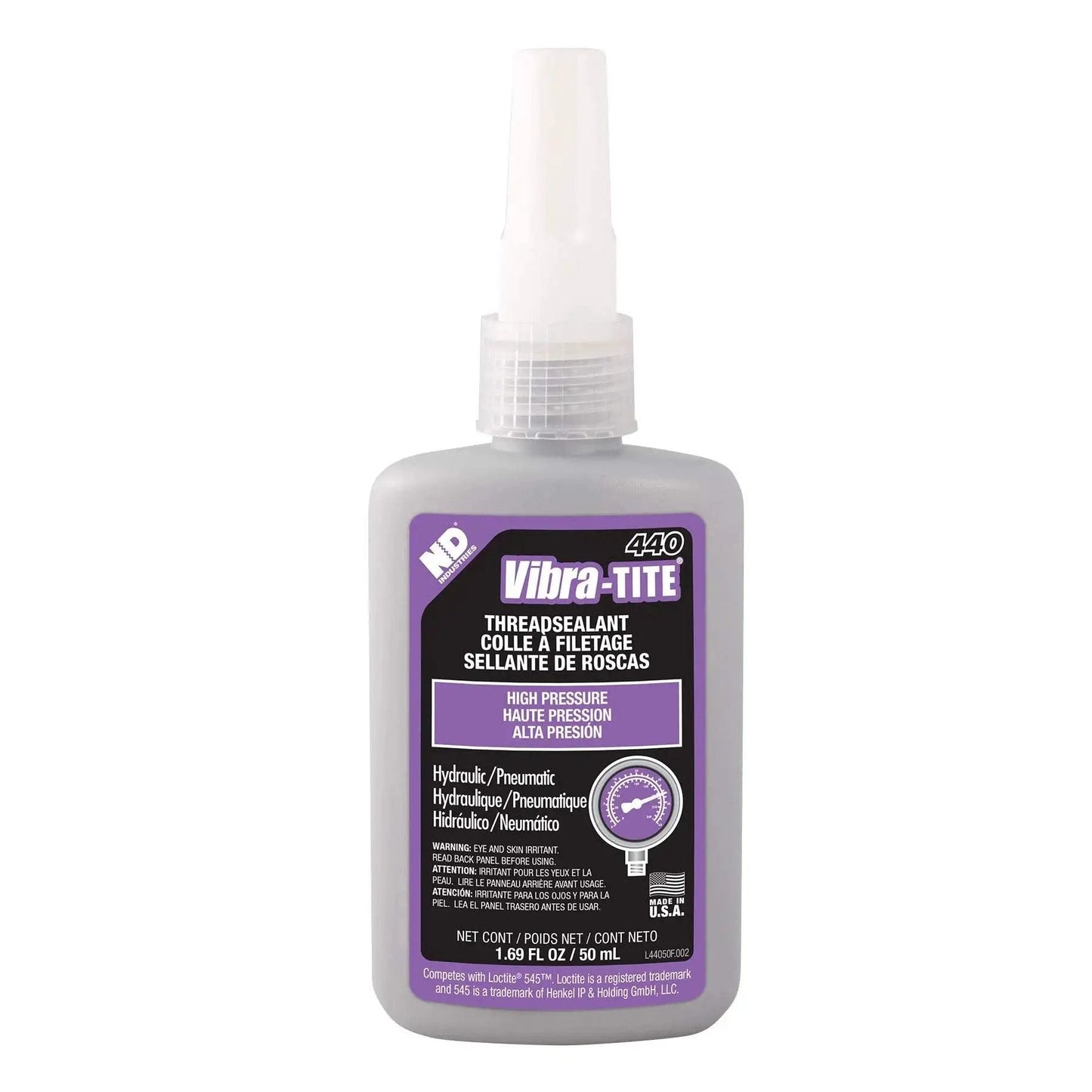Leak Proof Anaerobic Thread Sealant for Hydraulic and Pneumatic Metal Threads That Prevents Leaks From Vibration and Shredding and Damaged Threads In Both High And Low Pressure Systems Purple 50 ml Bottle Vibra TITE 44050 440