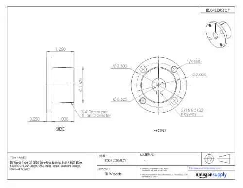 Technical drawing for Sure Grip Quick Disconnect Bushing QT58 Split Flange Shaft Mount For Pulleys And Sprockets.
