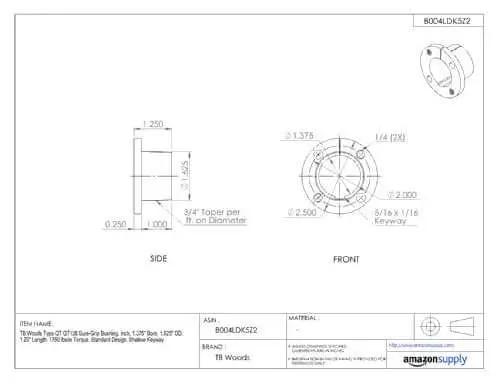 Technical drawing of Sure-Grip Quick Disconnect Bushing QT138, dimensions labeled for shaft mounts on pulleys and sprockets.