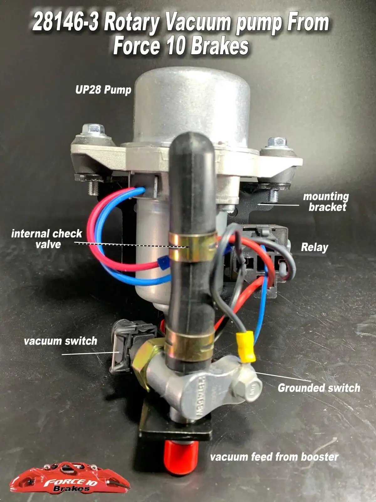 Ultra Quiet Rotary Vane Vacuum Pump For Brake Boosters showcasing components and wiring, ideal for Turbo and Big Cam Engines