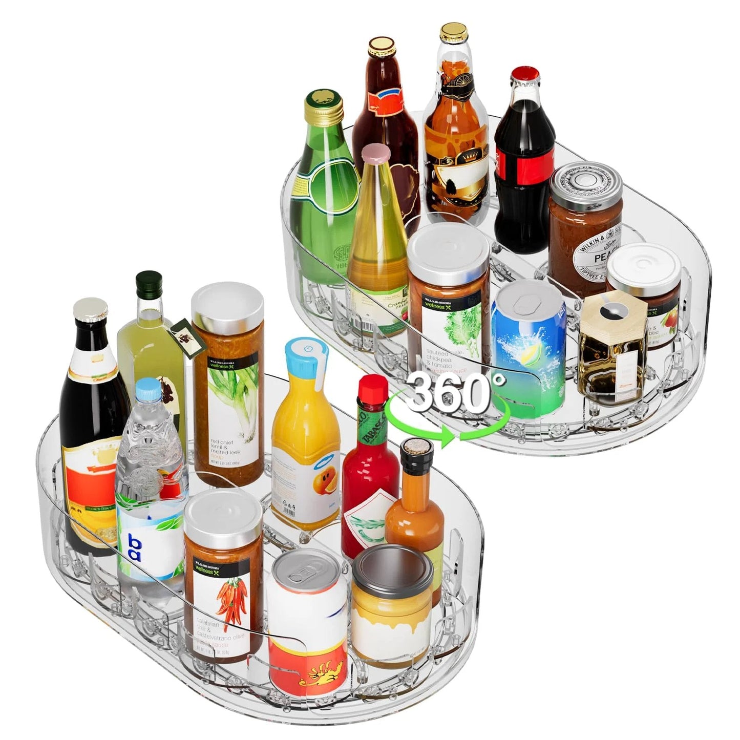 360 Degree Rotating Refrigerator Lazy Susan Turntable 13.5 Inch By 8.5 Inch Clear Plastic Organizer For Fridge Pantry Cabinet Countertop And Tabletop Storage With Finger Toggle Gear