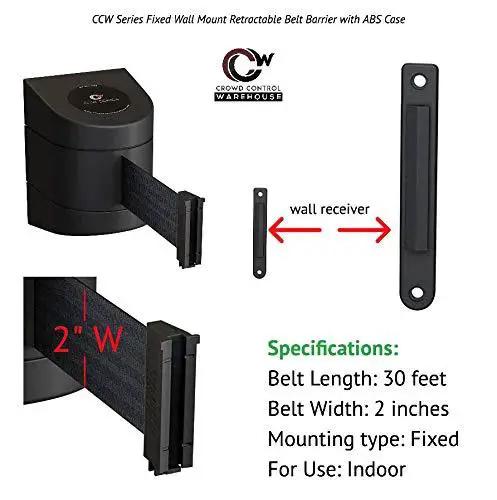 WMB-230 Fixed Wall Mount Retractable Belt Barrier With 30 Foot Belt in yellow caution do not enter ABS case shown in diagram