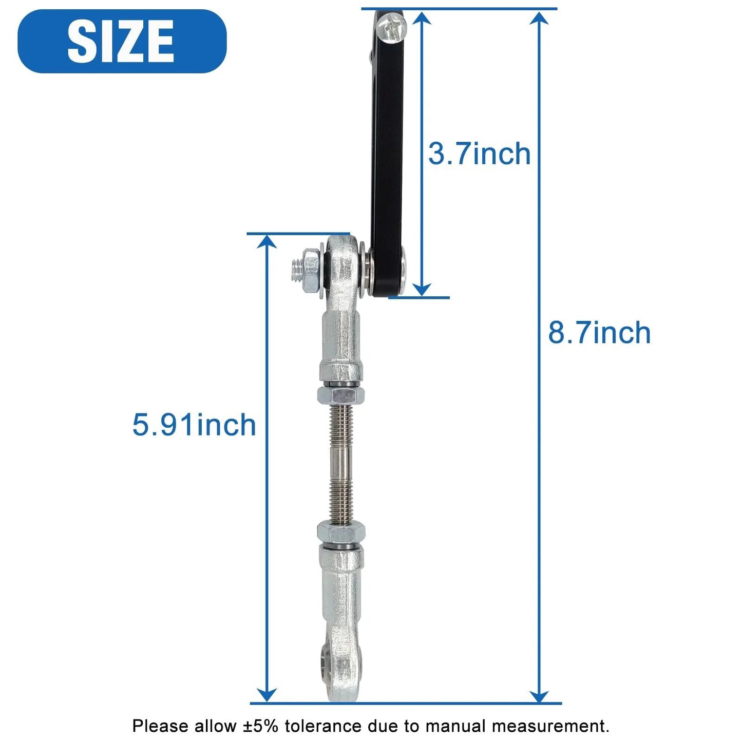 Rocker Arm For Reciprocating Linear Actuator With 8mm Shaft Hole Adjustable Stroke 30mm To 150mm Steel And Aluminum Alloy Construction durable motor arm accessory shown with size dimensions.