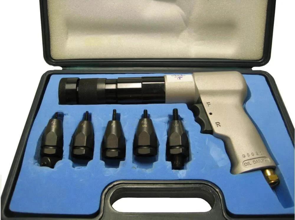 RT-807 SPIN/SPIN AIR PNEUMATIC TREADED INSERT TOOL WITH AN ADJUSTABLE CLUTCH & 4-40, 6-32, 8-32, 10-24, 10-32, 1/4-20, 1/4-28, 5/16-18, 5/16-24, 3/8-16, & 3/8-24 SET-UPS, IN A RUGGED HARDSHELL CASE
