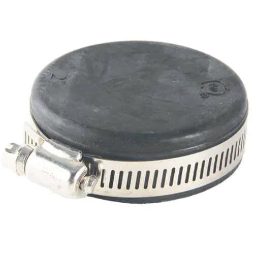 Front view of Rubber Jim Cap With Stainless Steel Hose Clamp One And One Half Inch Durable Repair Part For Hoses.