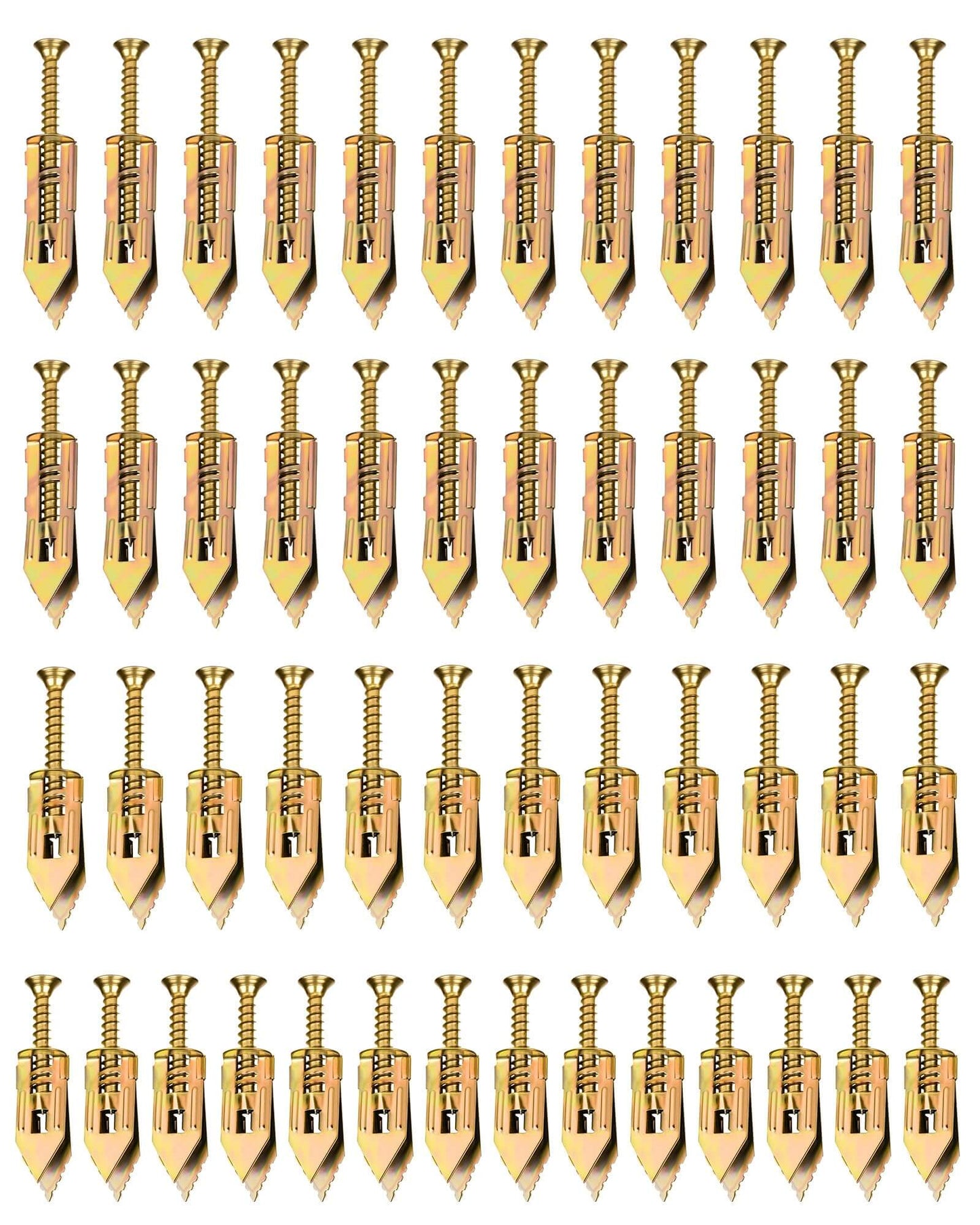 100 pcs self drilling drywall anchors and screws kit with 4 size metal expansion anchors made from zinc plated manganese steel no drill installation reusable design for picture hanging shelves mirrors and cabinets
