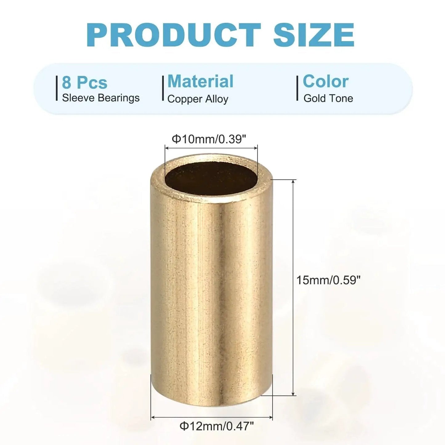 Pack Of 8 Self Lubricating Cast Brass Sleeve Bearings With 10mm Bore 12mm Outer Diameter And 15mm Length For Smooth Sliding Movements