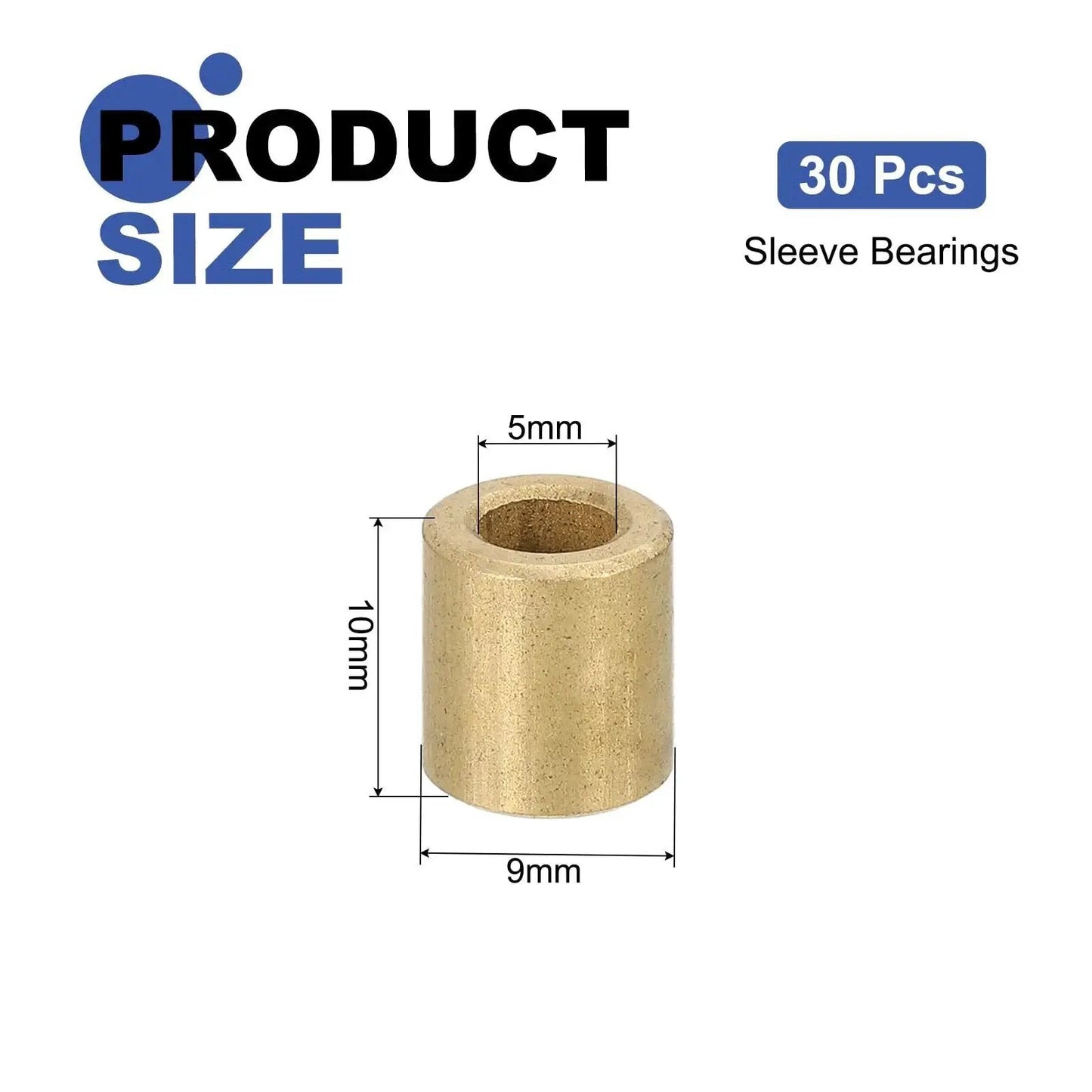 Diagram of 30 Pcs Self Lubricating Sintered Bronze Sleeve Bearings 5mm Bore 9mm OD 10mm Length showcasing dimensions