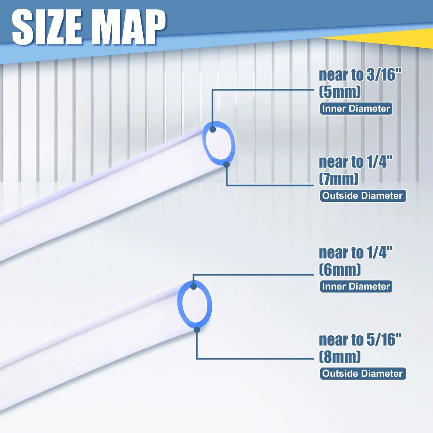 Size map of foam cannon straw replacement kit showing inner and outer diameter measurements for accurate fitting.