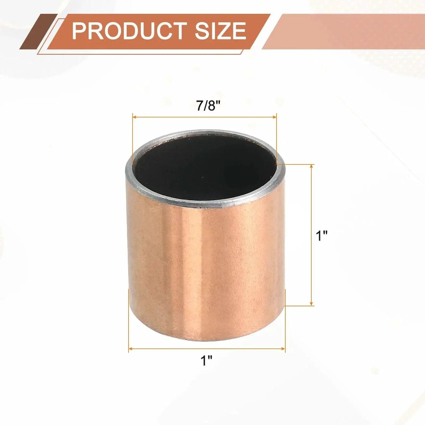 Two Pieces Sleeve Bearing 0.875 Inch Bore 1 Inch Outer Diameter 1 Inch Length Self Lubricating Oilless Bushings shown in size diagram.