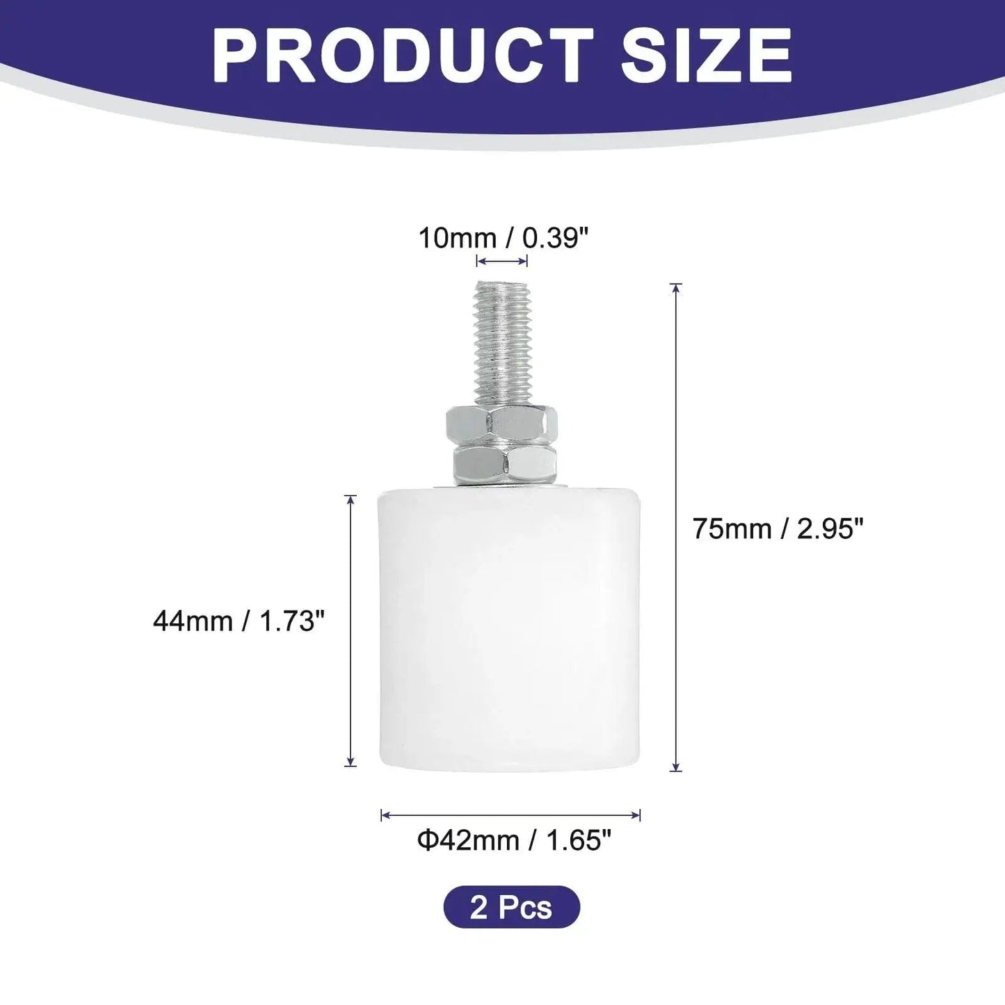 Diagram of 2 Pack Slide Gate Guide Rollers With Nylon Wheels 42 X 44 Mm 1.65 X 1.73 Inch 75 Mm Height 10 Mm Thread