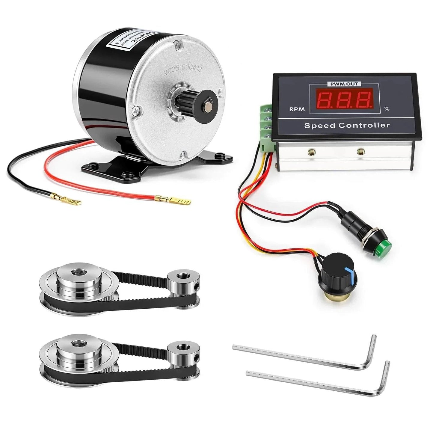 4 Pack Small Brushed Permanent Magnet Electric Motor for E Scooter Speed Control 24v 350w 3000rpm and Gt2 Pulleys 6-60v 12v 24v 36v 48v 30a PWM Dc Motor Controller 30a Switch Controller