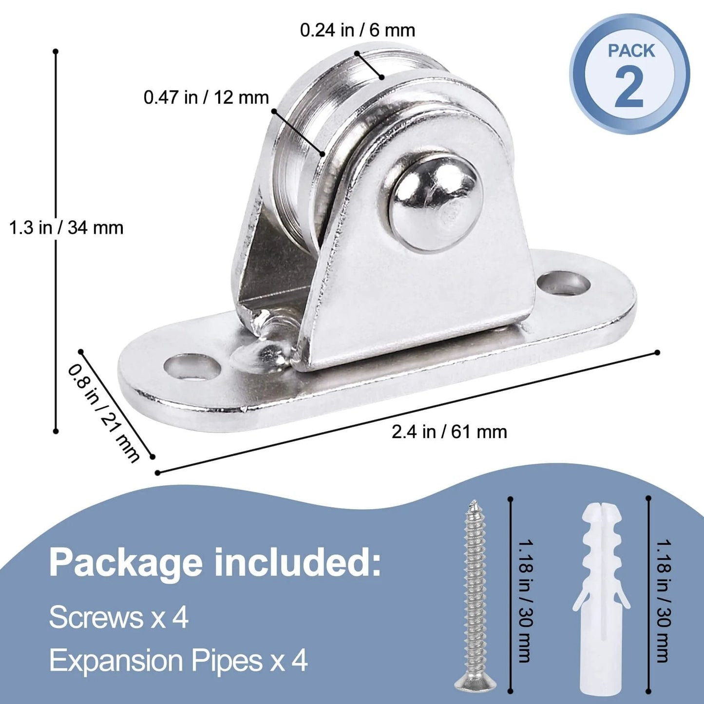 ✝️ Small Pulley Block 1" Mini Duplex Pulley Roller Frictionless Silent Wheel Heavy Duty Fixed Sheave Loading 176 lb