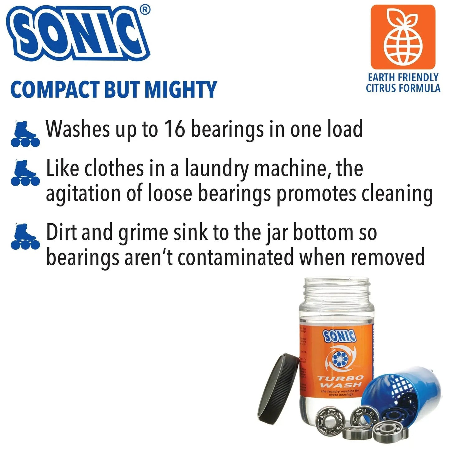 Complete Pro Grade Skate Bearing Cleaning Kit With 8 Oz Citrus Cleaner For Inline Skates Roller Skates And Skateboards Sonic Turbo Wash image